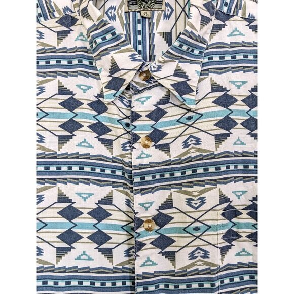 Canyon Creek Mens XL Cotton Button Down Shirt Blue Southwest Print Western Rodeo - Picture 3 of 4